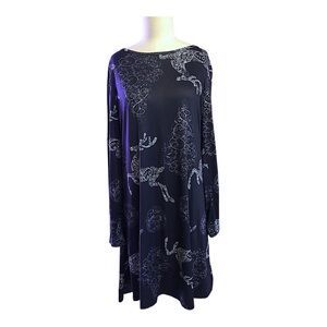 Black White Silver Reindeer Patterned Dress Women’s Size Large